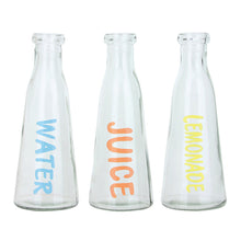Load image into Gallery viewer, Set of 3 - Water, Juice and Lemonade old fashion glass bottles