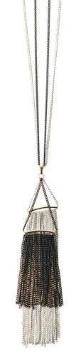 Multi White and Black Chains with White and Gold Tassels