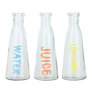 Set of 3 - Water, Juice and Lemonade old fashion glass bottles