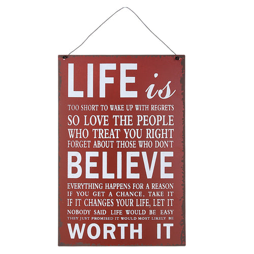 'Life is too Short' Red Metal Wall Decor