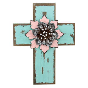 Distressed Wood Teal Colored Cross