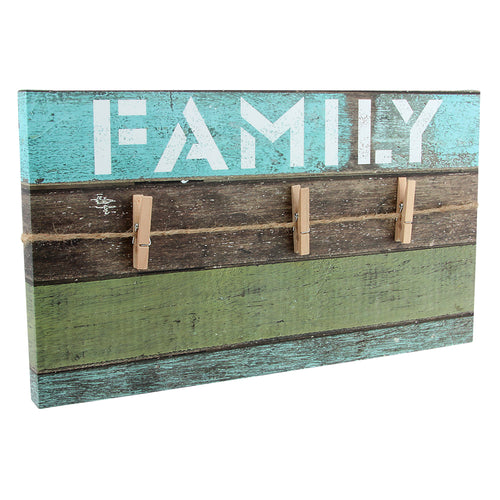 Family Wall Decor with Clothes Pins to hang pictures