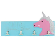 Load image into Gallery viewer, Glitter Unicorn Wood Wall Hanging with 4 clips to hang pictures on