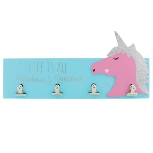 Glitter Unicorn Wood Wall Hanging with 4 clips to hang pictures on