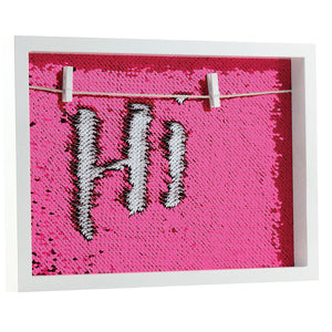 White Wood Frames Neon Pink and White sequins with 2 mini clothes pins to hang pictures