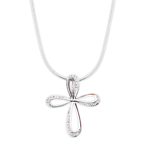 Crystal Ribbon Cross Necklace