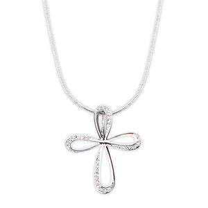Crystal Ribbon Cross Necklace